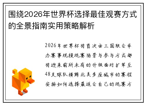 围绕2026年世界杯选择最佳观赛方式的全景指南实用策略解析 围绕2026年世界杯选择最佳观赛方式的全景指南实用策略解析