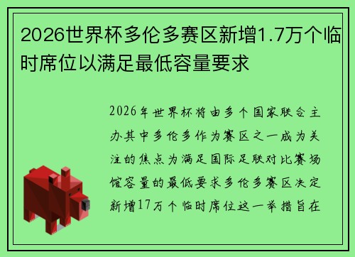 2026世界杯多伦多赛区新增1.7万个临时席位以满足最低容量要求